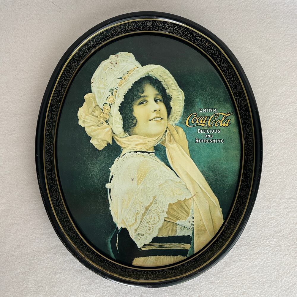 Coca Cola 1914 Betty Girl Advertisement Oval Metal Tray 1972 Reproduction